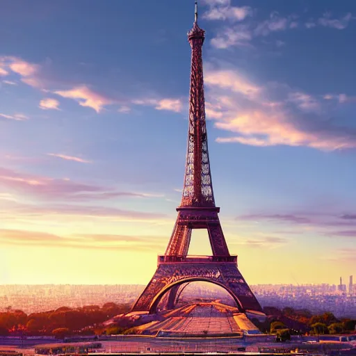 Image similar to paris with canton tower, ultra realistic, cinematic