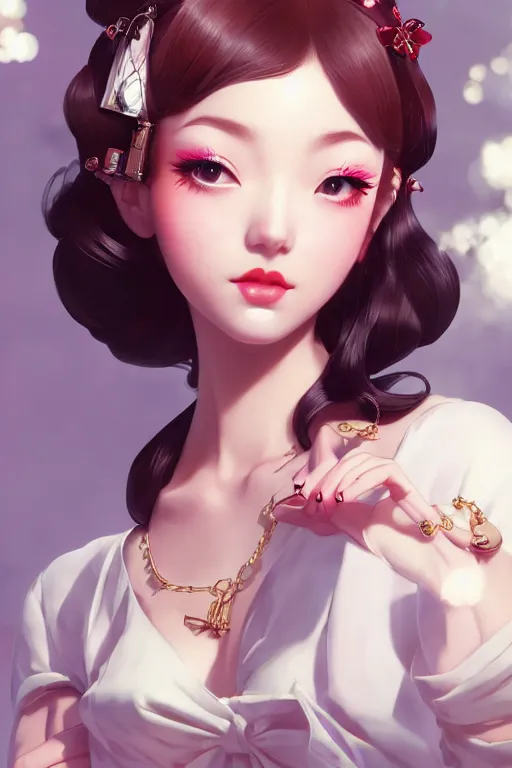 Image similar to a pin up and beautiful fashion charming dreamlke japan girl with lv jewelry, character art, art by artgerm lau and wlop and and ilya kuvshinov and john singer sargent, hyperdetailed, 8 k realistic, symmetrical, frostbite 3 engine, cryengine, dof, trending on artstation, digital art