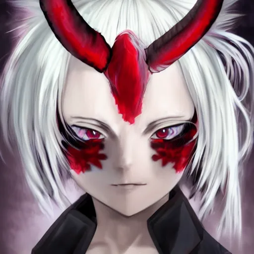 white hair, red eyes, two small horn on the head, | Stable Diffusion ...