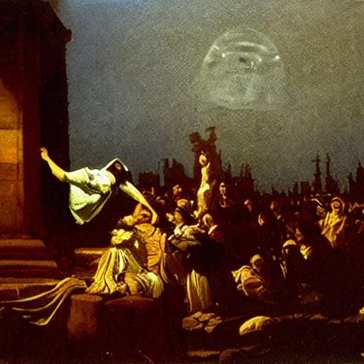 Image similar to An Experiment on a deity in the air pump, painting by Joseph Wright