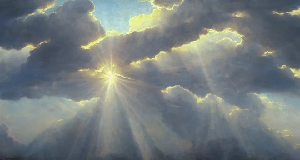 Image similar to heaven and angels!!!!! floating!! on clouds god rays, by eugene von guerard, ivan shishkin, trending on artstation, 8 k