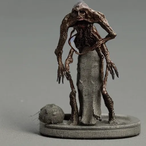 Prompt: Miniature of A woman stand next to an alien.