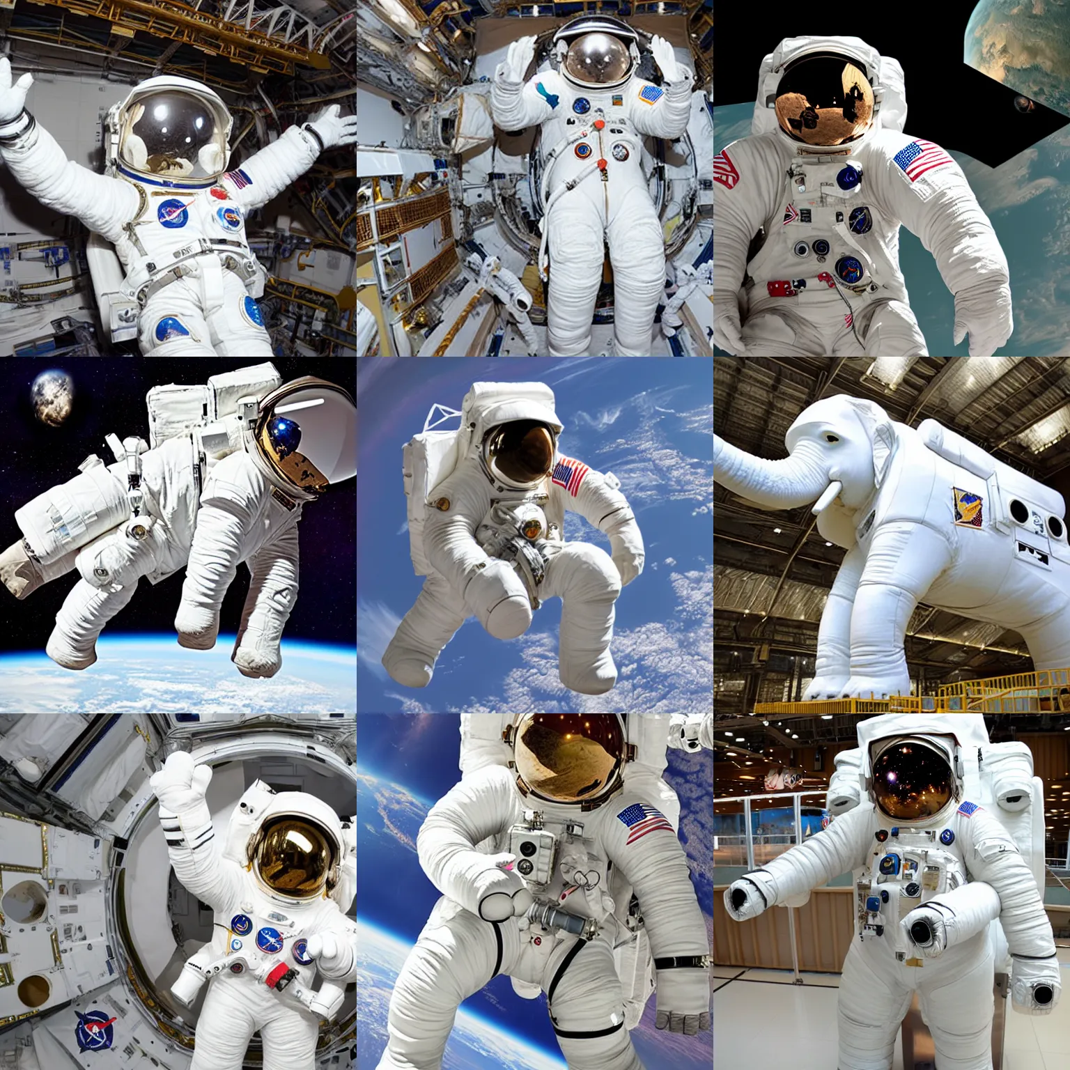 Prompt: giant elephant in white spacesuit as astronaut