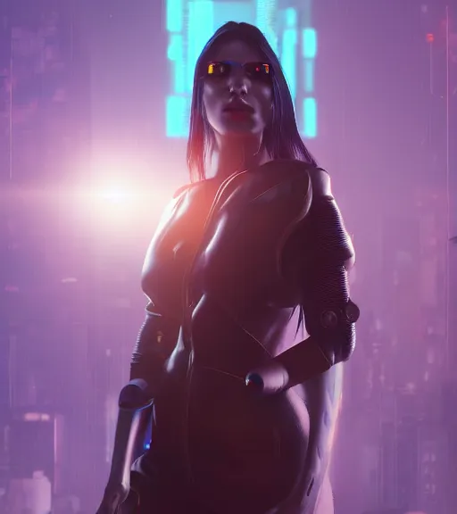 Image similar to a cyberpunk woman with shining sphere in neck, hyperrealistic, cyber world, ambient lighting, concept art, hyper - detailed, smooth, octane, ray tracing, cinematic, high quality