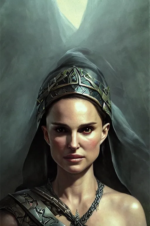 Image similar to natalie portman, legendary warrior, heroic, lord of the rings, tattoos, decorative ornaments, battle armor, by carl spitzweg, ismail inceoglu, vdragan bibin, hans thoma, greg rutkowski, alexandros pyromallis, perfect face, fine details, realistic shading photorealism