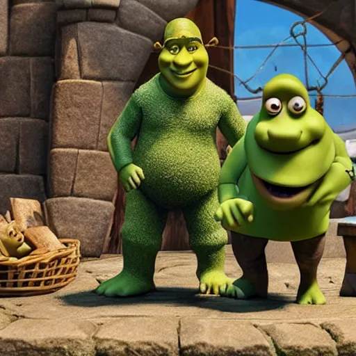 Prompt: a still of shrek in wallace and gromit, clay 4 k