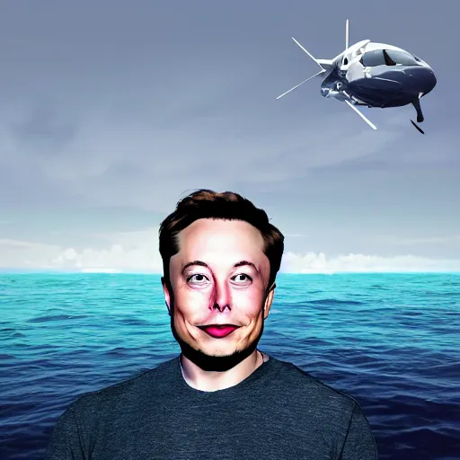 Prompt: a elon musk in the middle of the sea in the style of digital art