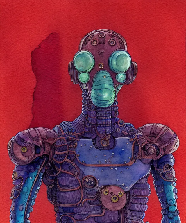 Image similar to a watercolor painting character portrait of a machine mutant in the style of jean giraud in the style of moebius trending on artstation deviantart pinterest detailed realistic hd 8 k high resolution