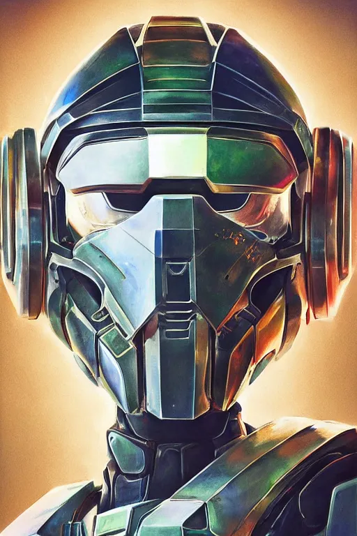 Image similar to robot ninja mask helmet halo master chief radiating a glowing aura global illumination ray tracing hdr fanart arstation by ian pesty and katarzyna da „ bek - chmiel