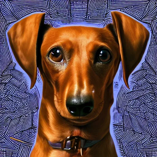 Image similar to image of a dachshund's portrait of a mandelbulb pattern in a semi - realistic art style,