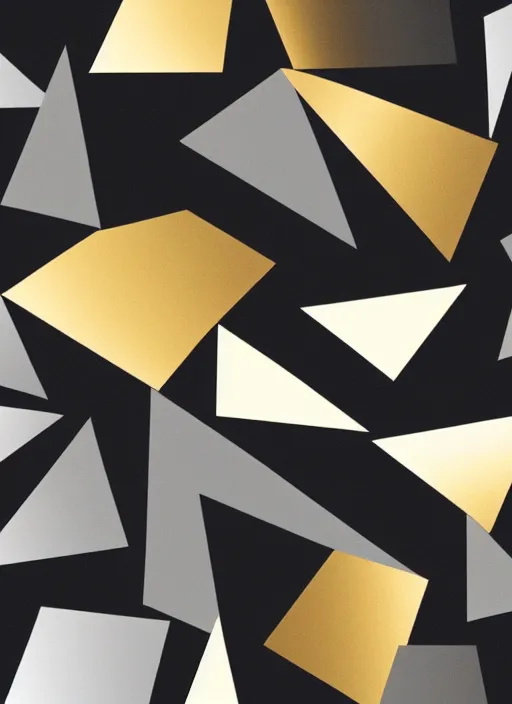 Image similar to symmetrical, award - winning painting, abstract, gold and silver shapes, rectangles, geometry, elegant, luxurious, beautiful, pitch black background