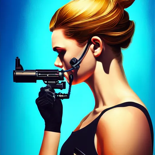 Image similar to a profile photo of a spy with oxygen mask and a gun, side profile in underwater, highly detailed, digital painting, artstation, concept art, smooth, sharp focus, illustration by Sandra Chevrier