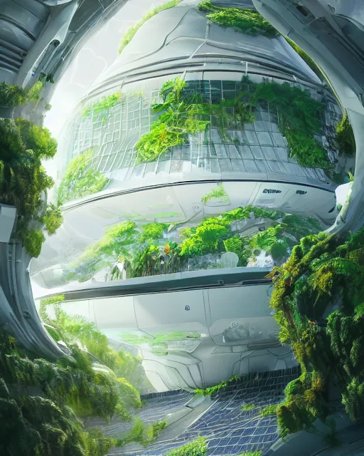 Image similar to beautiful girl!!!!, scifi, futuristic, bright light, highly detailed, concept art, green plants, research complex, school, white building, drones, solar panels, flowers, utopia, sharp focus, trending on artstation, intricate, atmosphere, sunny, art by roman makarenko, dzung phung dinh