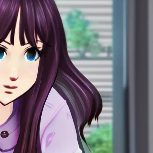 Prompt: Sasha Grey in 'Doki Doki Literature Club' visual novel, screenshot 4k high details high fidelity