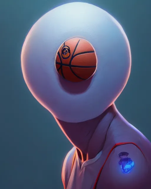 Image similar to highly detailed vfx portrait of a character of a basketball ball monster stephen bliss, chalk, unrealengine, greg rutkowski, loish, rhads, beeple, makoto shinkai and lois van baarle, ilya kuvshinov, rossdraws, tom bagshaw,