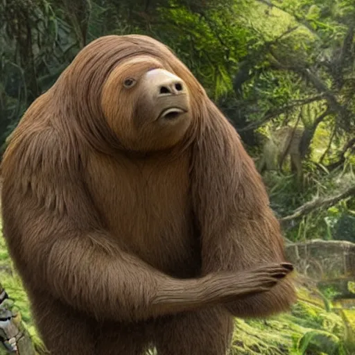 Image similar to a ground sloth in all five films who is dull - witted, talkative, friendly, carefree, naive, accident - prone, patient and funny with a caring nature, and is voiced with a lateral lisp, disney, sid, ice age, movie