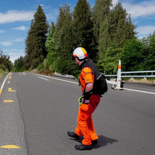 Image similar to a Patroller using their patroleon to help someone across the road