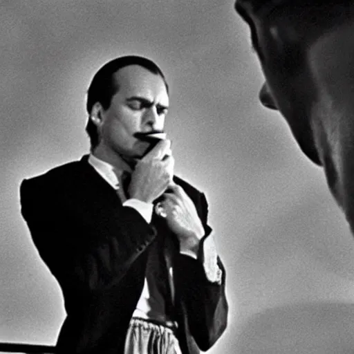 Prompt: mario smoking a cigarette in the bergman film persona 1 9 6 6, cinematic, 3 5 mm