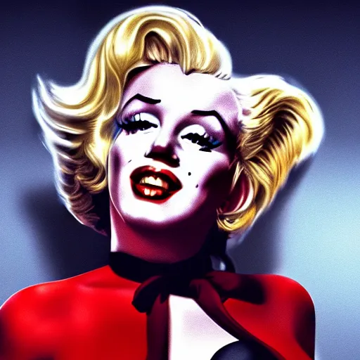 Image similar to Marilyn Monroe as Harley Quinn hyper realistic 4K quality