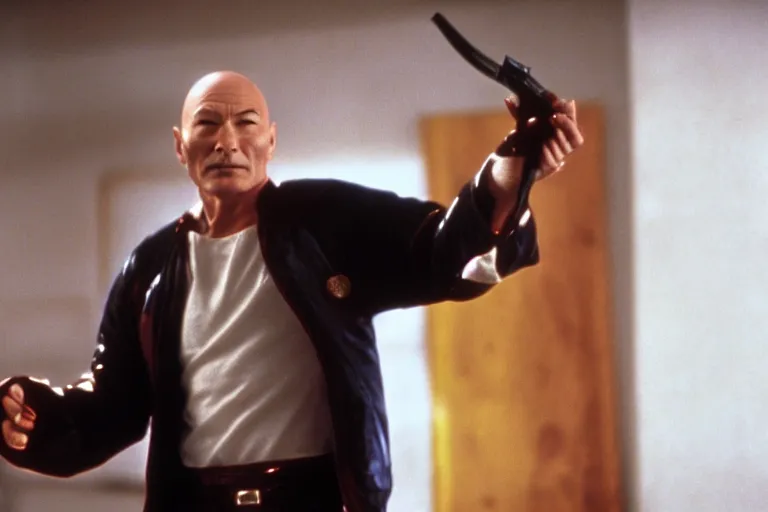 Image similar to film still patrick stewart in kill bill by tarantino, 8 k