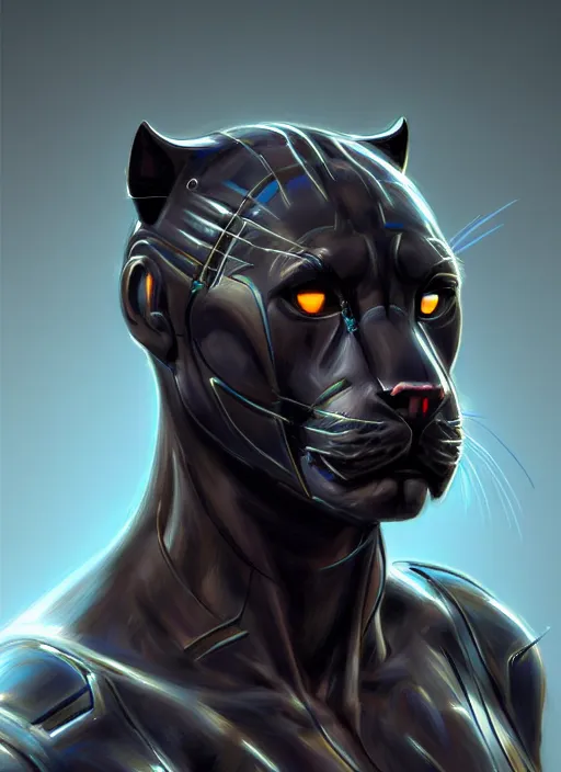 Prompt: portrait of a panther sci - fi armor muscular cyberpunk intricate elegant highly detailed digital painting artstation concept art