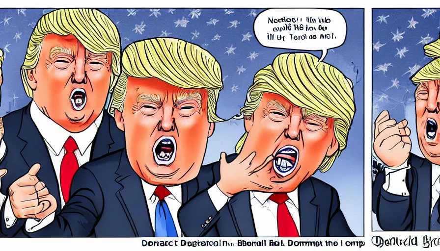 Image similar to donald trump crying like a baby, political illustration, comic, in the style of ben garrison