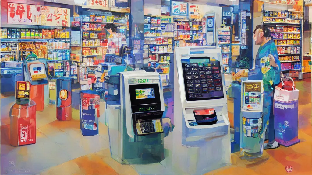 Image similar to acrylic art financial convenience store robo - cashier