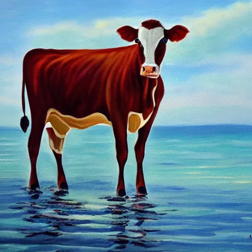 Prompt: a painting of a cow in the ocean, art