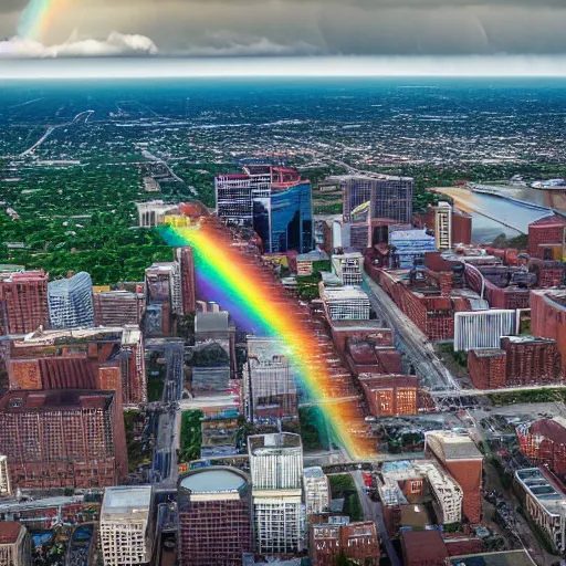 Image similar to Aerial tilt-shifted photograph of Columbus, OH with a rainbow