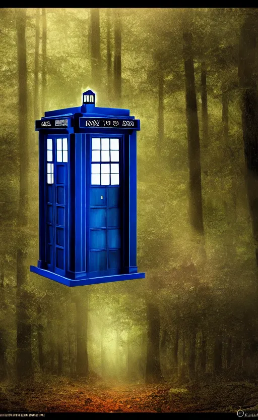 Image similar to a portrait of a tardis, in the woods, dynamic lighting, photorealistic fantasy concept art, trending on art station, stunning visuals, creative, cinematic, ultra detailed