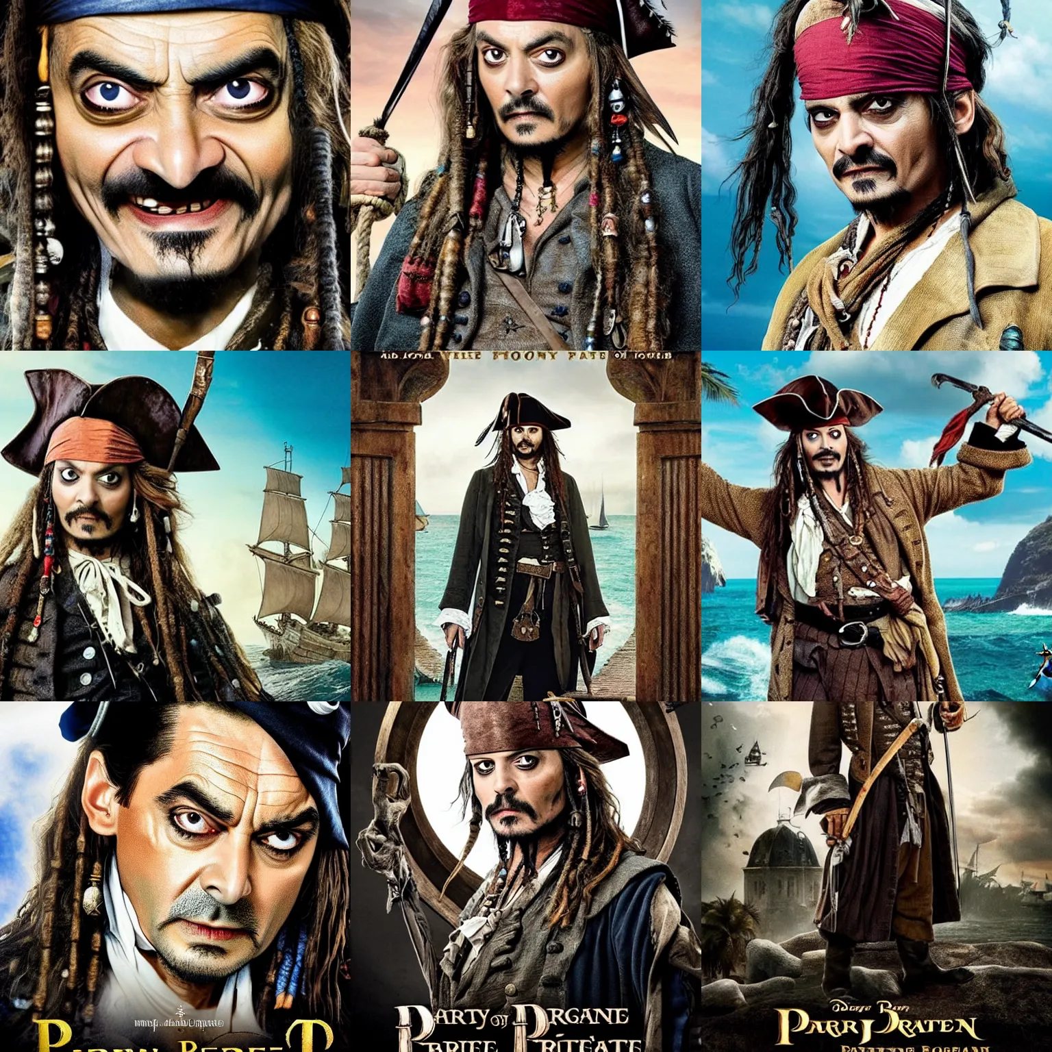 Prompt: mr. bean replacing johnny depp in the lead role in pirates of the caribbean ( 2 0 2 4 ), movie poster