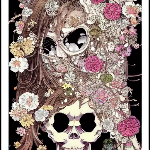 Image similar to anime manga skull portrait girl female skeleton illustration hyperrealistic art Geof Darrow and will cotton alphonse mucha pop art nouveau