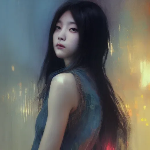 Image similar to jisoo of blackpink, hyperrealistic portrait, bladerunner street, art of elysium by jeremy mann and alphonse mucha, fantasy art, photo realistic, dynamic lighting, artstation, poster, volumetric lighting, very detailed face, 8 k, award winning