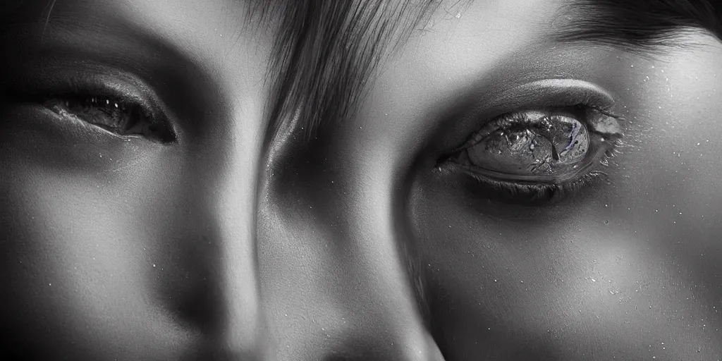 Prompt: hyper realistic photography of a stunningly beautiful cyborg female, elbow, thy, intimate, holding close, reflective chrome in the style of beth cavener, jin kagetsu,, and wlop, highly detailed, intricate filigree,, masterpiece, award winning, sharp focus, concept art, ringflash lighting, ambient lighting, octane render, 8 k, artstation
