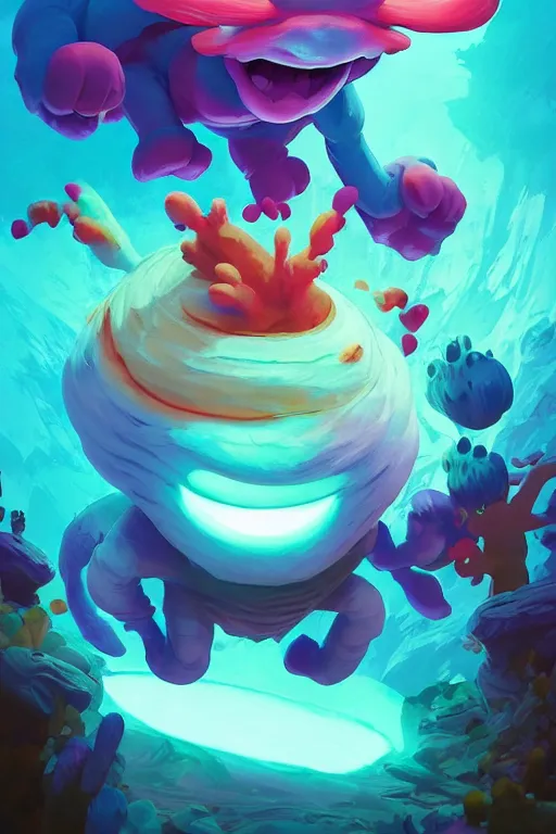 Image similar to smurf ghost creature animal sushi cristal very big eye roots cactus elemental flush of force nature micro world fluo fishscale, behance hd by jesper ejsing, by rhads, makoto shinkai and lois van baarle, ilya kuvshinov, rossdraws radiating a glowing aura global illumination ray tracing hdr