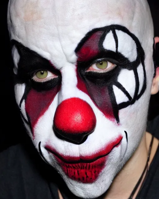 Image similar to a calico critterwith icp juggalo clown make up