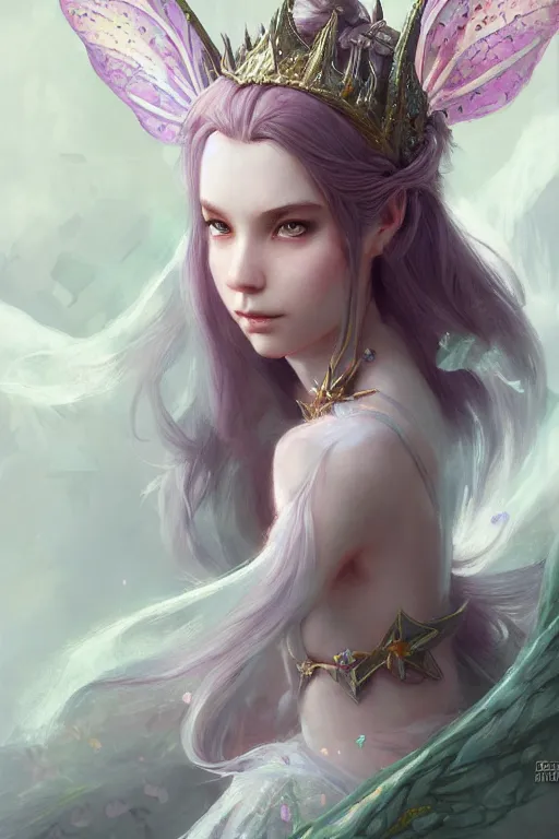 Image similar to fairy princess, highly detailed, d & d, fantasy, highly detailed, digital painting, trending on artstation, concept art, sharp focus, illustration, art by artgerm and greg rutkowski and fuji choko and viktoria gavrilenko and hoang lap