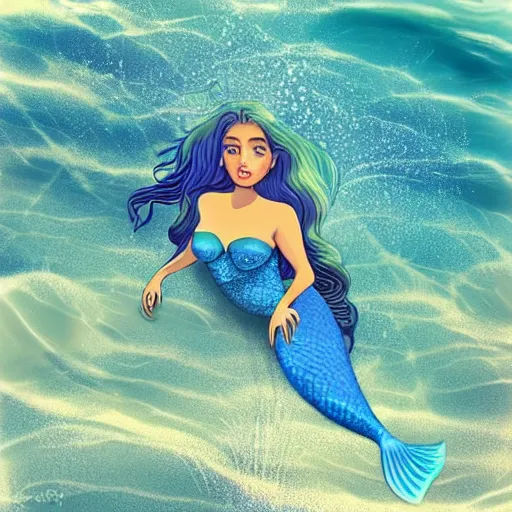 Prompt: A mermaid in the sea, Style willian_santiago