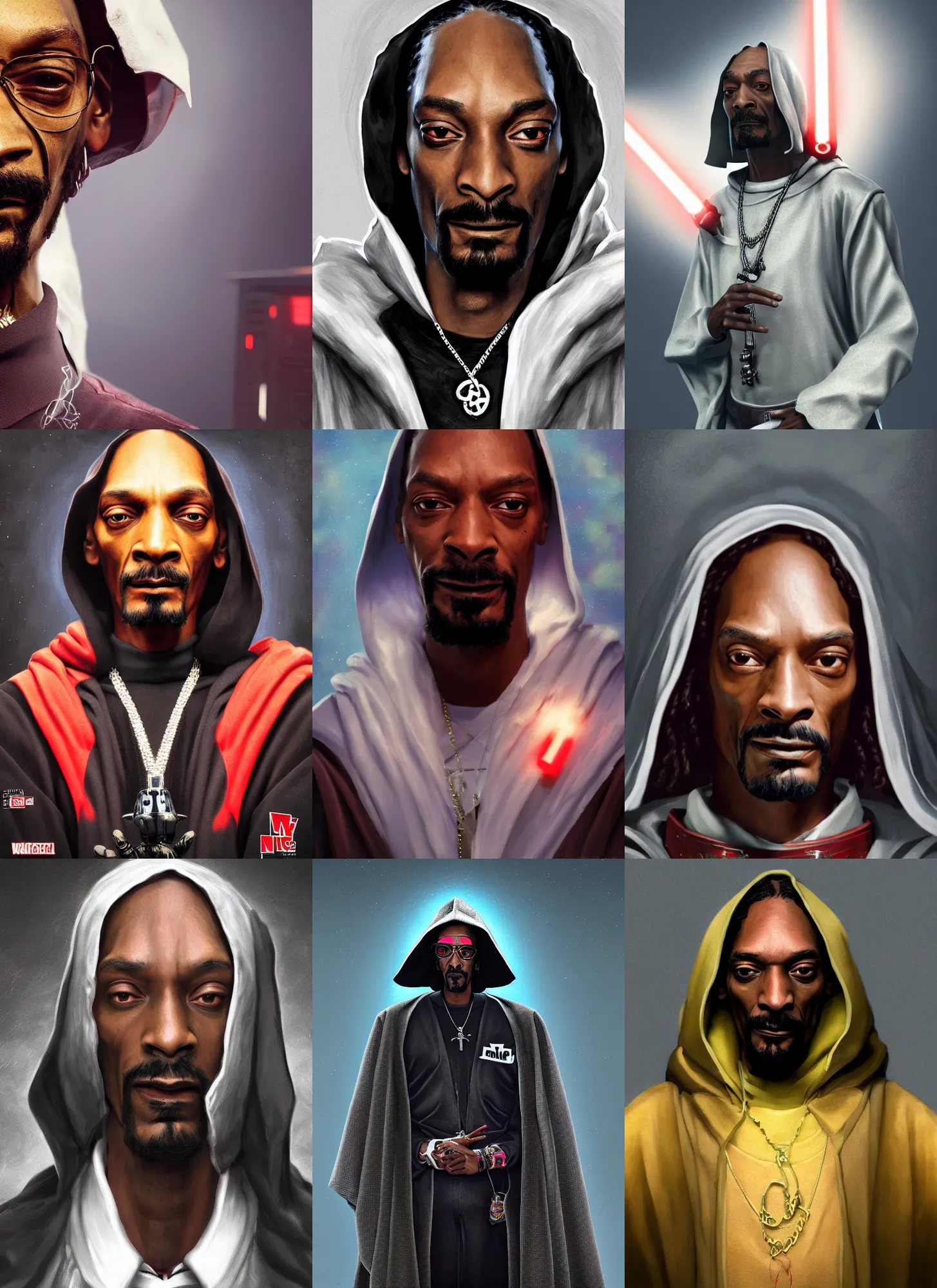 Prompt: portrait of snoop dogg as sith lord, trending in artstation, cinematic lighting, studio quality, smooth render, unreal engine 5 rendered, octane rendered, art style by klimt and nixeu and ian sprigger and wlop and krenz cushart.