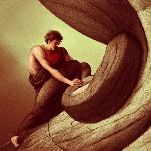 Prompt: Sisyphus taking a break, fantasy art