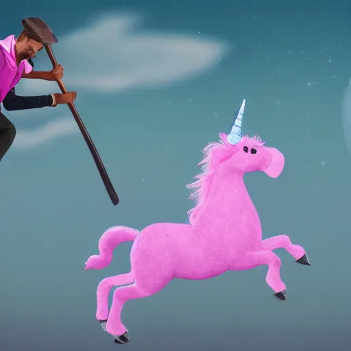 Prompt: wizard riding a pink unicorn carrying a hockey stick, ultraHD, realistic, photojournalism, Pulitzer Prize, national geographic