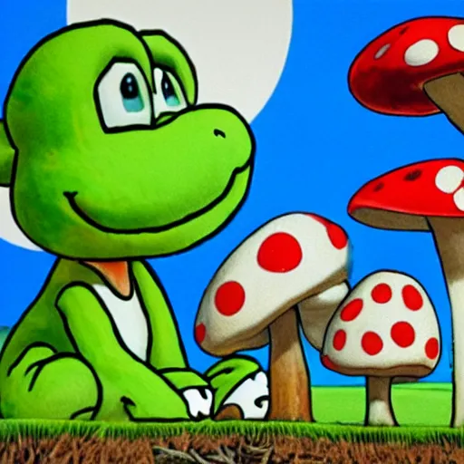 Image similar to yoshi eat mushroom