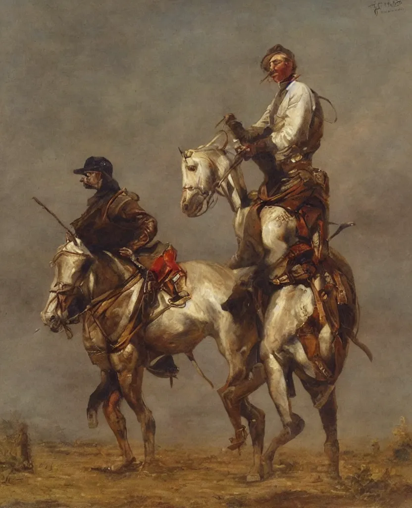 Prompt: painting by hagan robert, a man on a horse