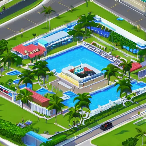 Prompt: A highly detailed Isometric view of Miami in the style of The Sims 4