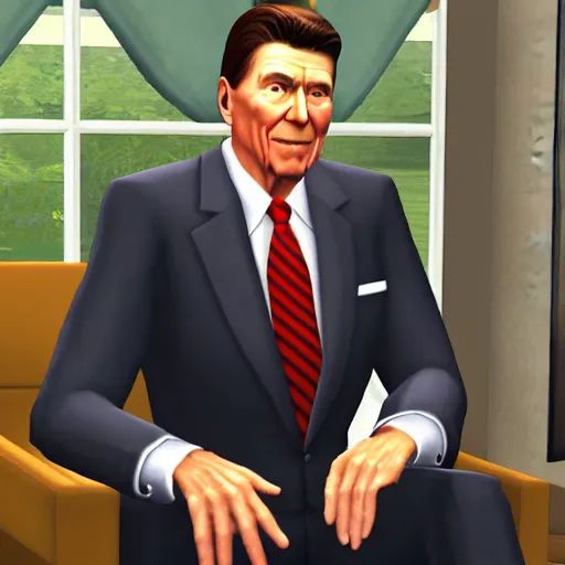 Image similar to ronald reagan. snapshot from the sims