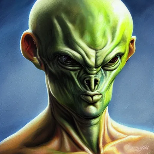 Image similar to head and shoulder portrait of a new alien monster, creative design, realistic detailed painting, trending on deviantart