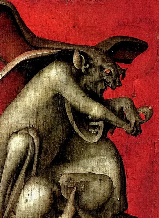 Image similar to red devil Gargoyle, Medieval painting by Hieronymus Bosch, Florence