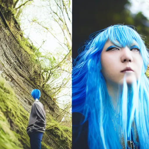 Image similar to rimuru tempest, young man blue hair ( ( ( ( ( yellow eyes ) ) ) ) ), canon eos r 3, f / 1. 4, iso 2 0 0, 1 / 1 6 0 s, 8 k, raw, unedited, symmetrical balance, in - frame