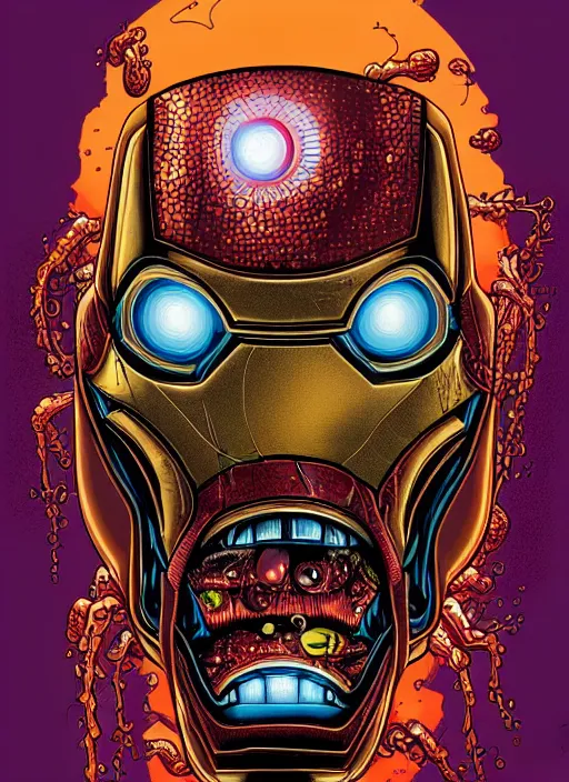 Prompt: iron man's disgusting true form bursting from within, gross, slimy, sleazy, pustules, high details, intricate details, by dan mumford