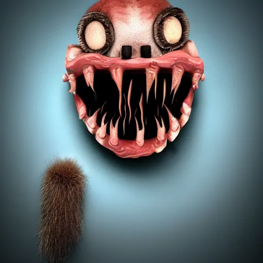 Image similar to the horrifying thing that floats in my room at night, hairy, teeth, 4k image